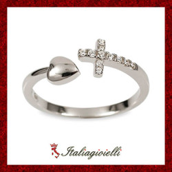 Anello Croce e Cuore Regolabile in Argento 925 - Italiagioielli