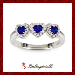 Splendido Anello Trilogy Cuori Zaffiro in Argento 925 - Italiagioielli