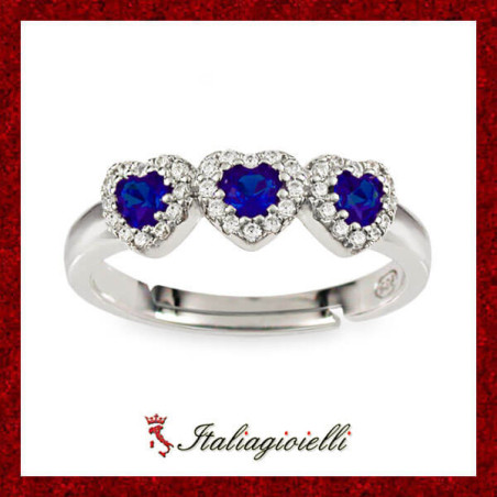 Splendido Anello Trilogy Cuori Zaffiro in Argento 925 - Italiagioielli