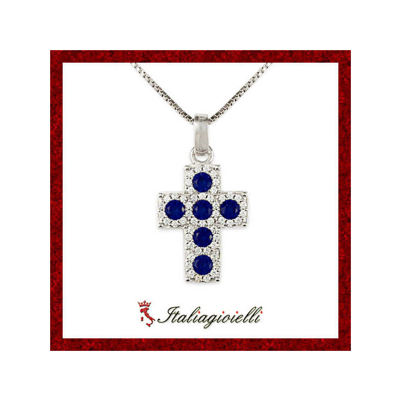 Splendente Collana Croce Zaffiro in Argento 925 - Italiagioielli