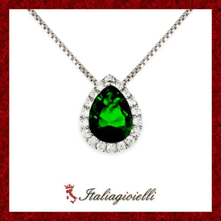 Fiabesca Collana Goccia Smeraldo in Argento 925 - Italiagioielli