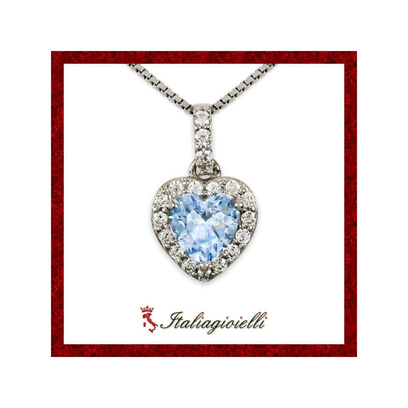 Magica Collana Cuore Acquamarina Donna in Argento 925 rodiato Oro Bianco