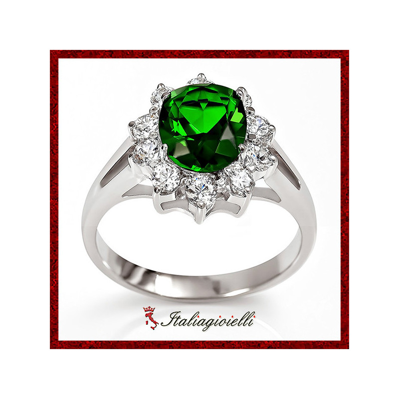 Sfarzoso Anello Smeraldo in Argento 925 - Italiagioielli