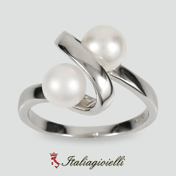 Sinuoso Anello Doppia Perla