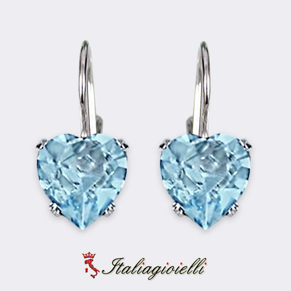 Orecchini Cuore Acquamarina in Argento 925 Rodiato Oro Bianco