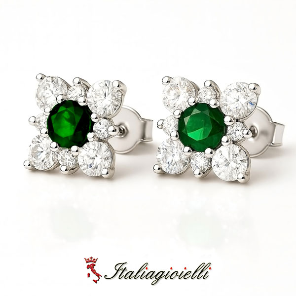 Deliziosi Orecchini Fiore Smeraldo