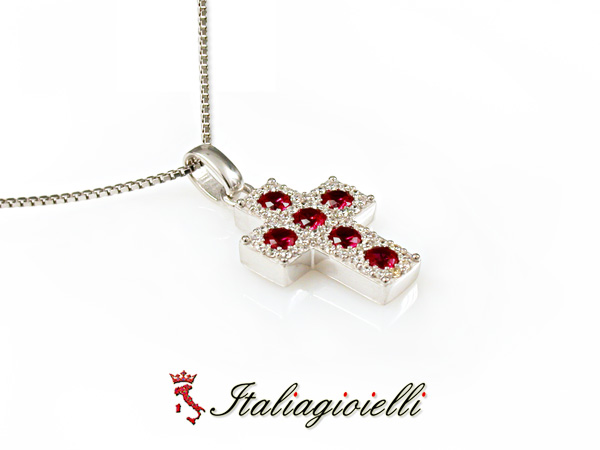 Splendente Collana Croce Rubino