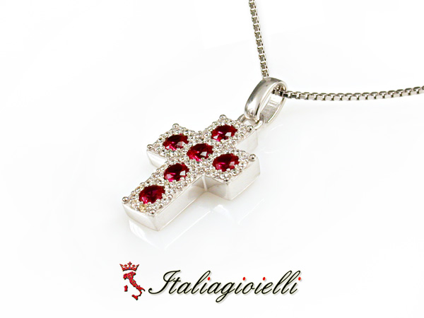 Splendente Collana Croce Rubino