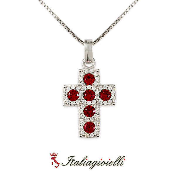 Splendente Collana Croce Rubino