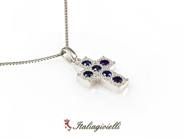 Splendente Collana Croce Rubino