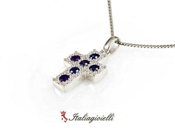 Splendente Collana Croce Rubino